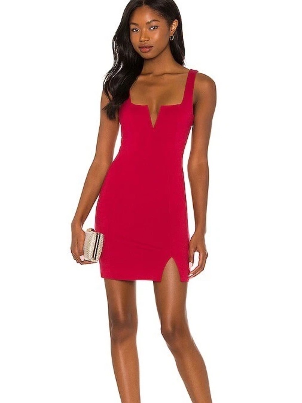 Lovers + Friends Draya Mini Dress Red V-Notch Bodycon Mini Dress Size Large - Picture 1 of 10